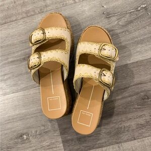 Dolce Vita Cream and Gold Buckle Sandals